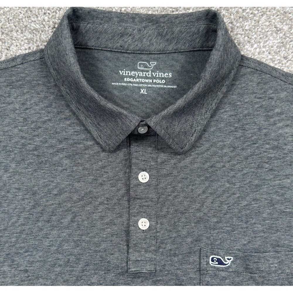 Vineyard Vines Edgartown Polo Men's XL Gray Pima Cotton Long Sleeve Stretch